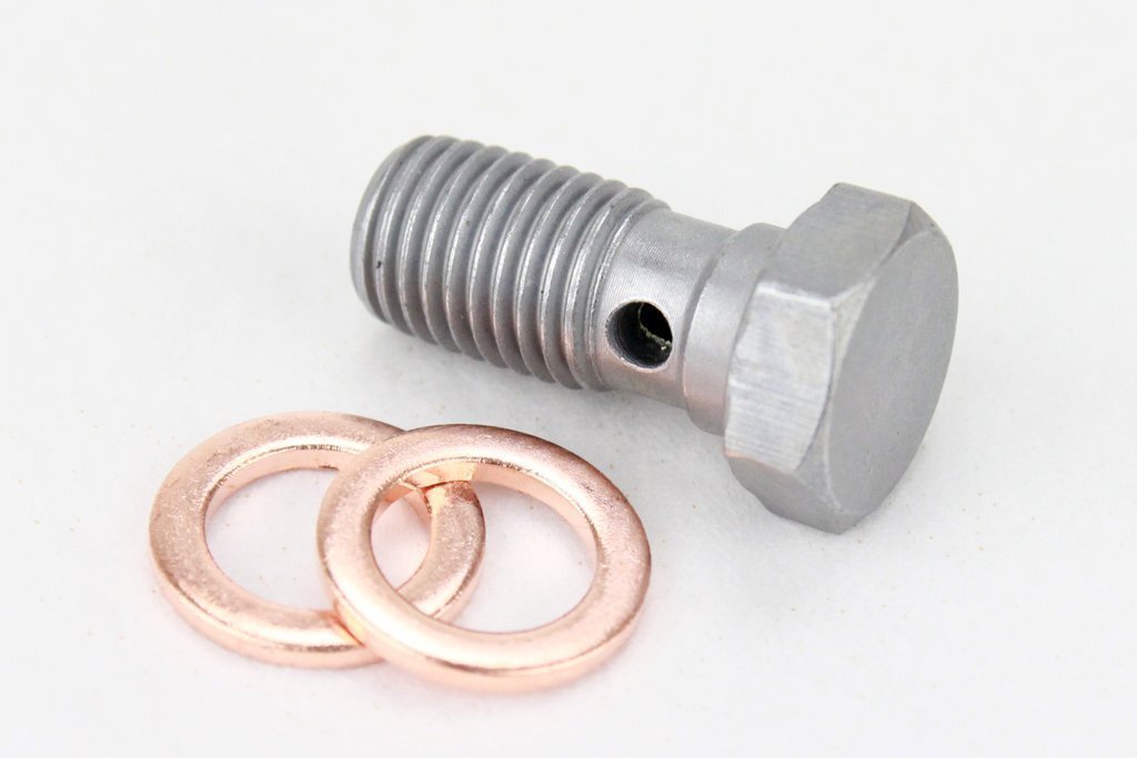 送料格安 M10 1.25mm バンジョーボルト 銅ワッシャー2枚付屬 シングル 10mm P1.25 ブレーキマスター オイルクーラー クラッチマスター