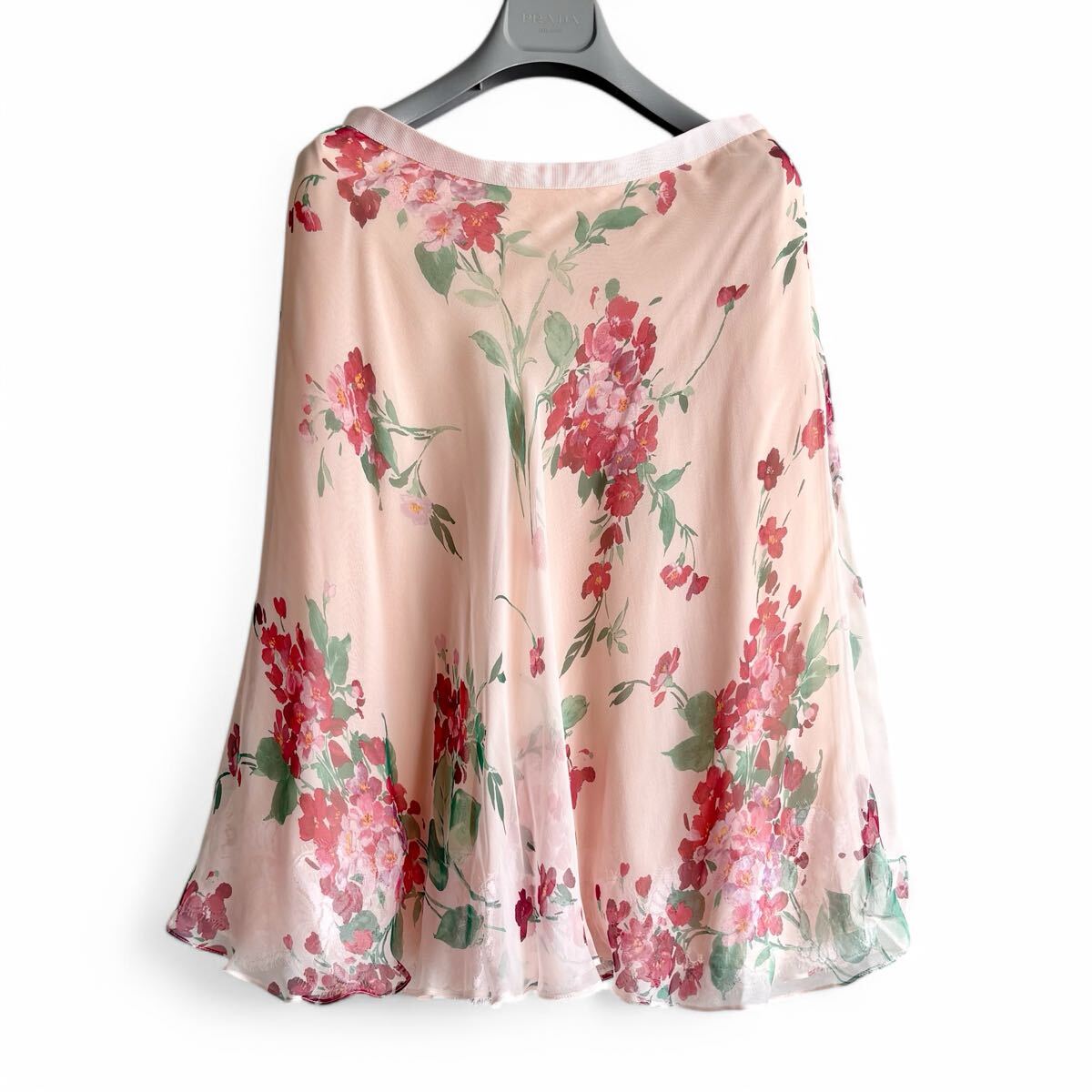 未使用 DOLCE & GABBANA フラワープリント シルクスカート 38 ピンク D&G ドルチェアンドガッバーナ 花柄 レース ドルガバ