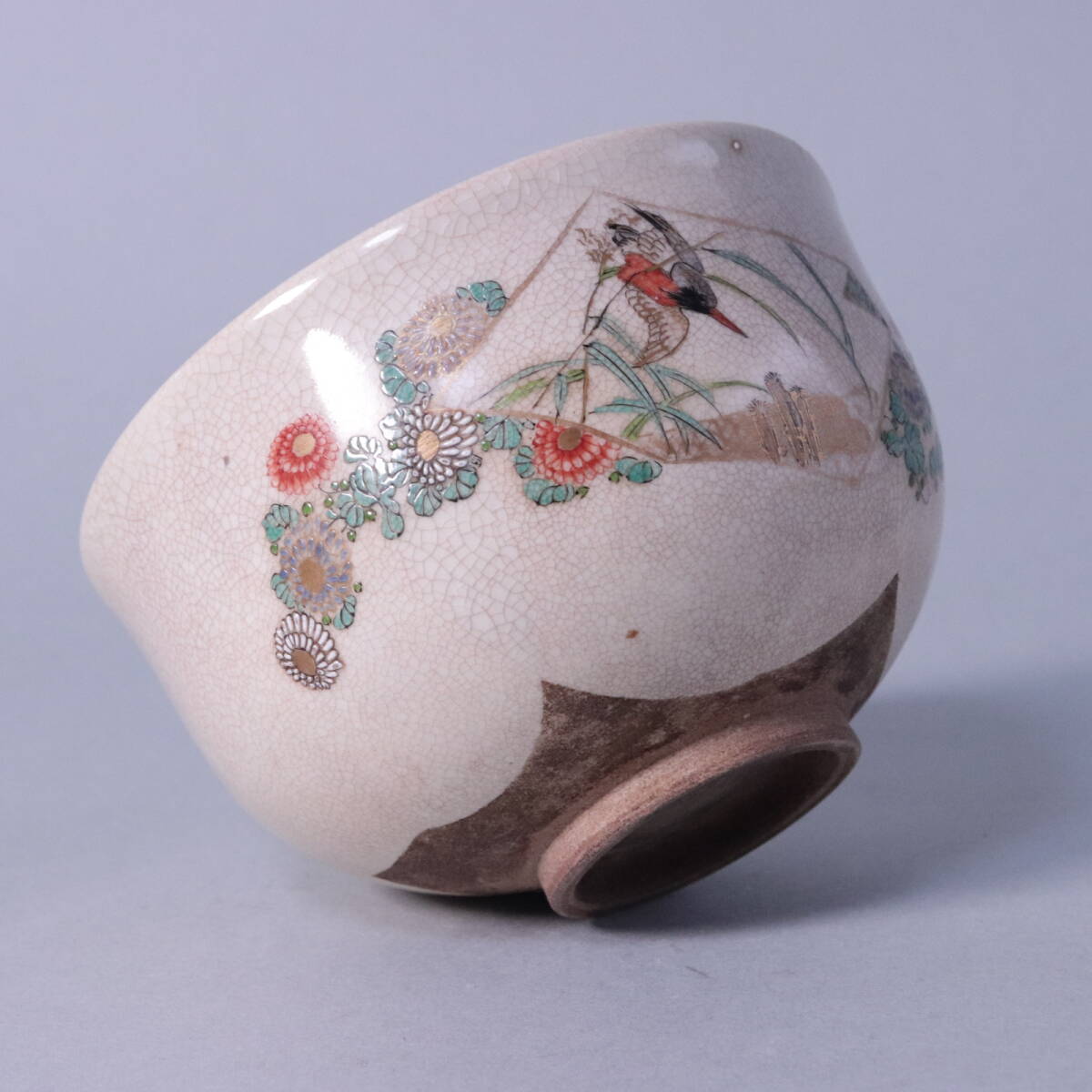 在銘のない白薩摩 茶碗 花鳥文 / 手描き 薩摩焼 京薩摩 茶道具 在銘のない白薩摩 茶碗 花鳥文 / 手描き 薩摩焼 京薩摩 茶道具