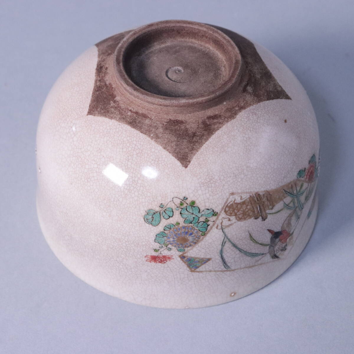 在銘のない白薩摩 茶碗 花鳥文 / 手描き 薩摩焼 京薩摩 茶道具