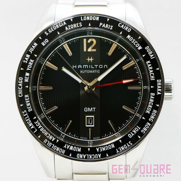 【値下げ交渉可】ハミルトン ブロードウェイGMT 限定 オートマ 腕時計 SS 黒 美品 H43725131【質屋出店】_画像1
