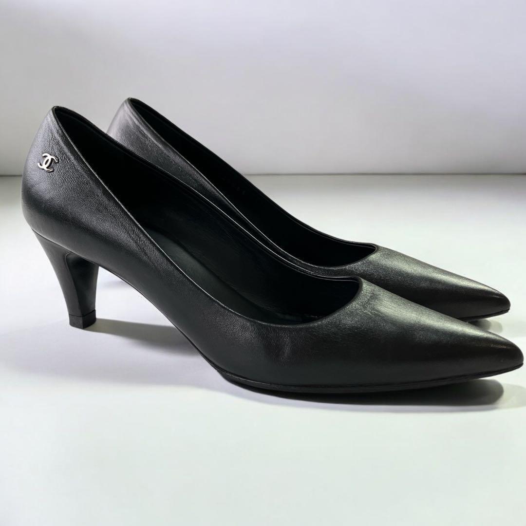 良品】CHANEL ココマーク ハイヒールパンプス レザー 24.5cm