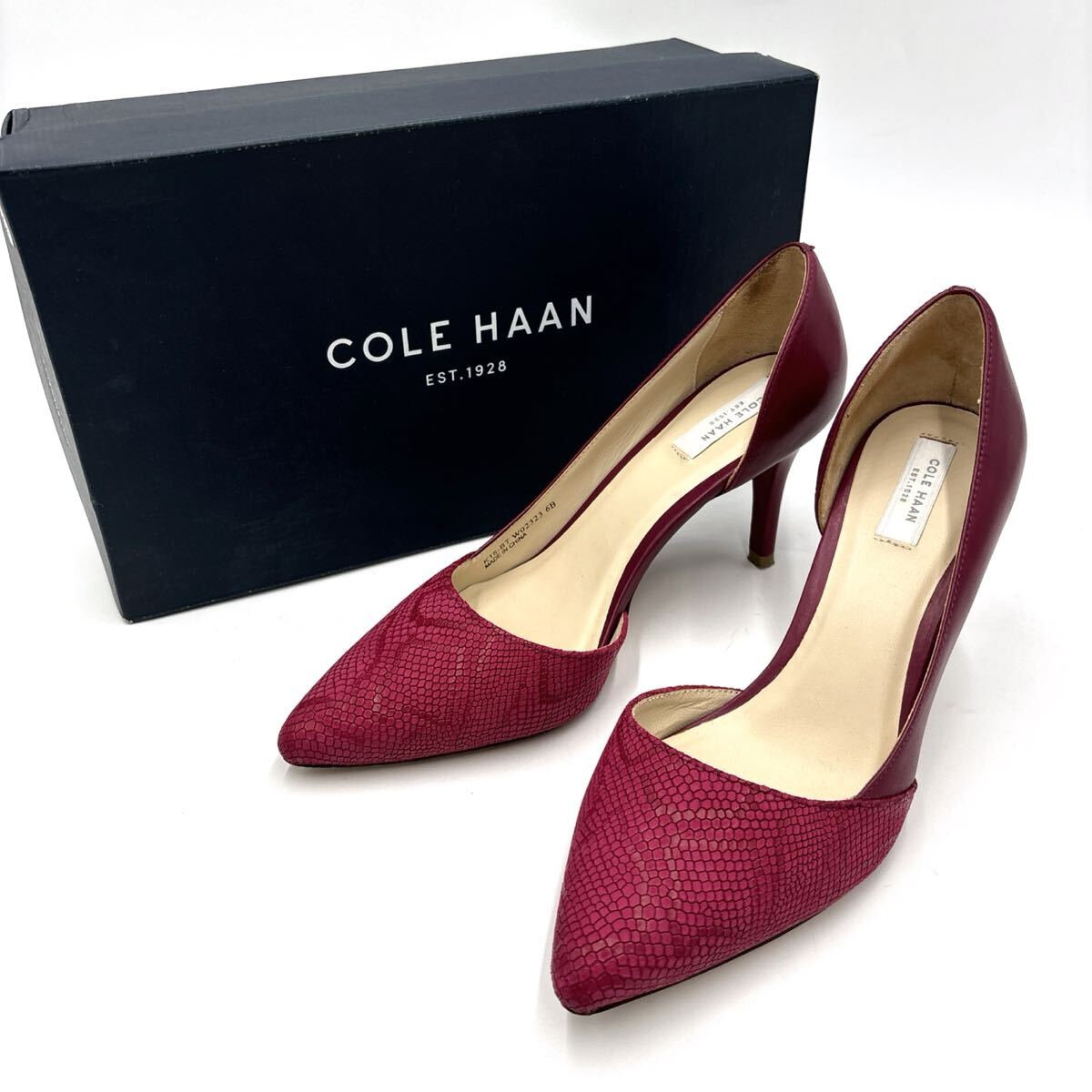 ＊ 良品 箱付き '洗練されたシルエット' COLE HAAN コールハーン 本革 パイソン型押し ヒール / パンプス 6B 23cm レディース シューズ