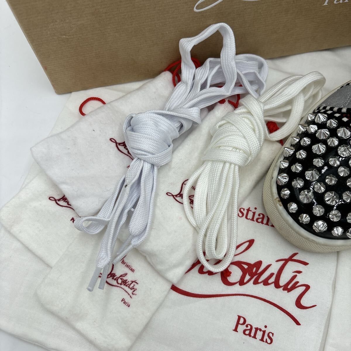 ＊ 付屬品完備 18SS Christian Louboutin クリスチャンルブタン NO LIMIT FLAT PAT NACR スタッズ HIGH CUT スニーカー EU40 25.5cm メンズ