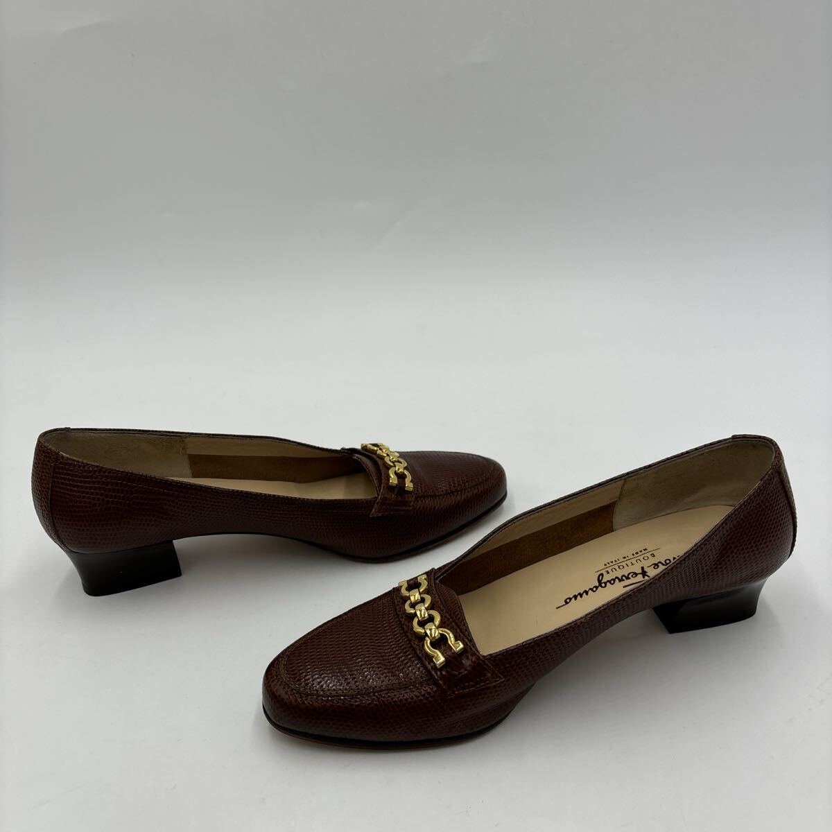 T ＊ 良品 '高級婦人靴' Salvatore Ferragamo サルヴァトーレフェラガモ 本革 リザード型押し ガンチーニ ヒール / パンプス 4.5C 21.5cm