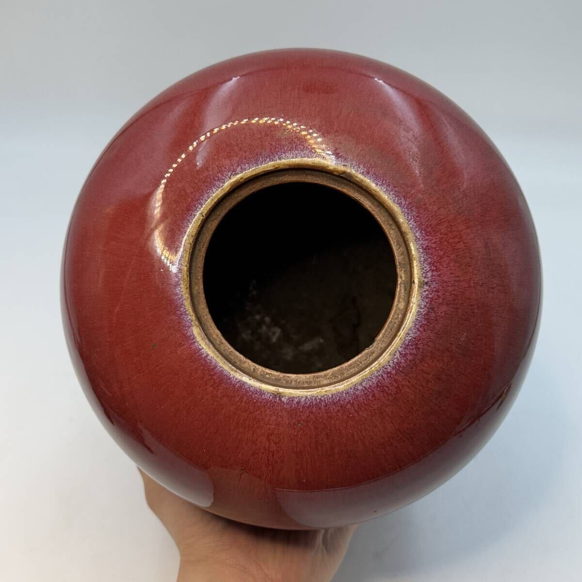 時代物 旧家整理品 清朝期 辰砂釉大花瓶 花入 無傷、古物保証