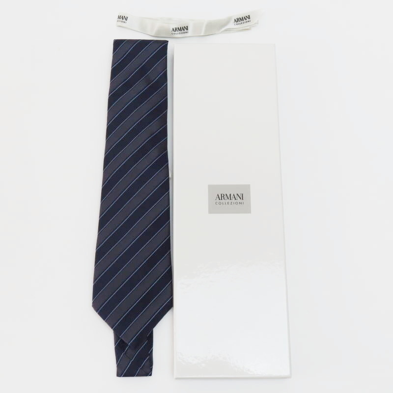 M03-k060 ARMANI COLLEZIONI アルマーニコレッツォーニ ストライプ シルク ネクタイ グレー