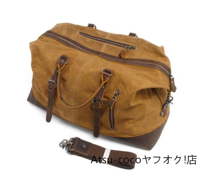 上品メンズバッグ トートバッグ 2WAY　ショルダー　牛革　キャンバス 旅行　 大容量多機(jī)能 防水　耐久　A4　カーキ