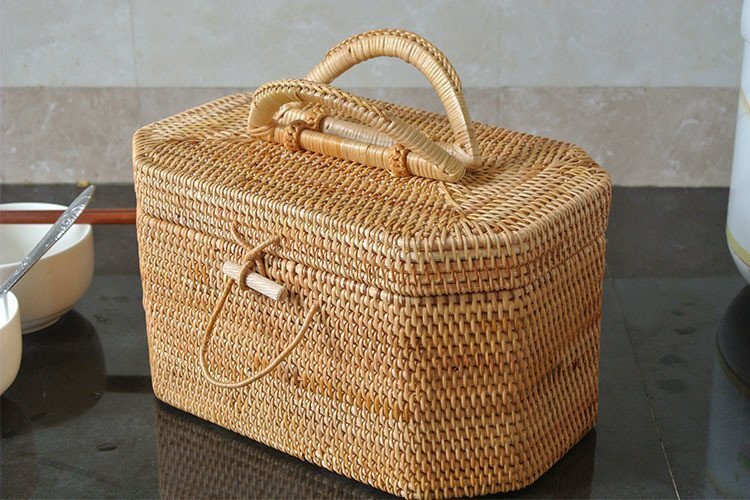 収納ボックス /旅行用の茶籠/茶器入れ /茶道具 /藤編細工籠/収納する 手作り