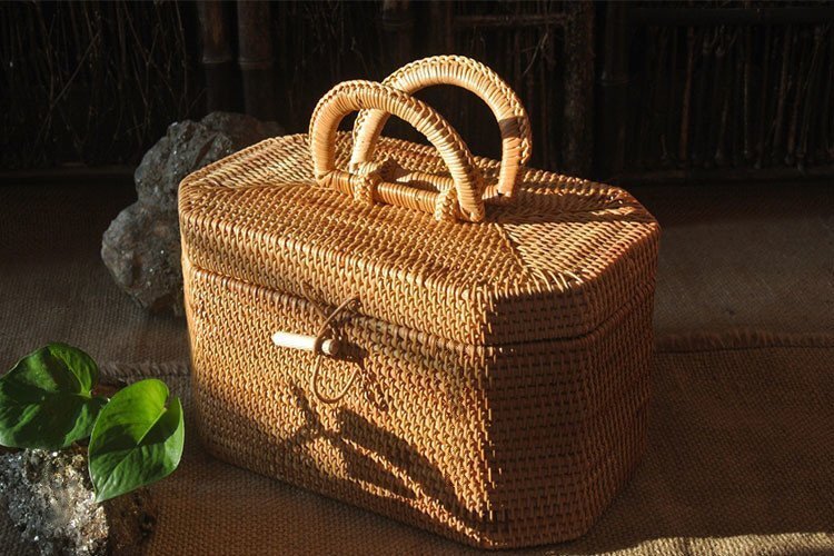 収納ボックス /旅行用の茶籠/茶器入れ /茶道具 /藤編細工籠/収納する 手作り
