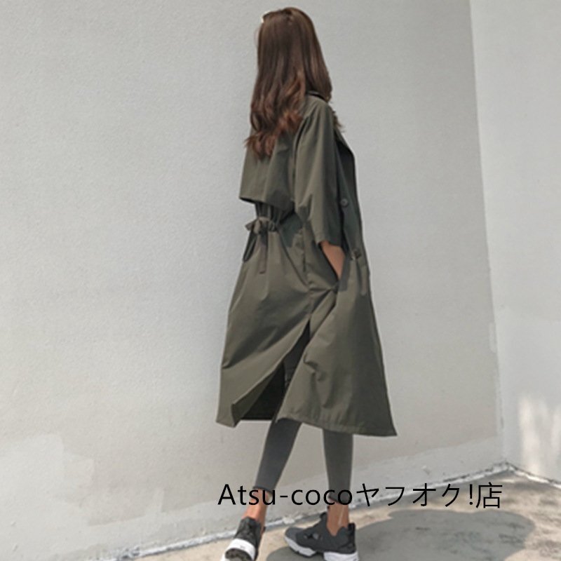 春秋新品★レディース コート 春コート ロングトレンチコート ゆったり アウター スプリングコート 深軍緑