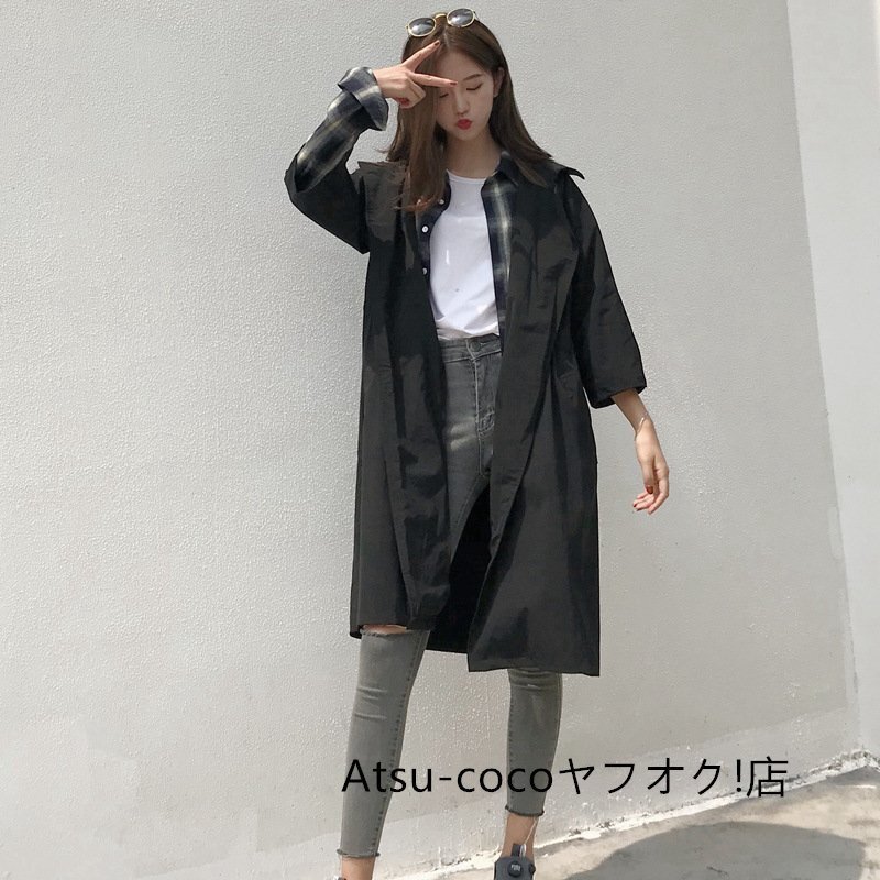 春秋新品★レディース コート 春コート ロングトレンチコート ゆったり アウター スプリングコート 深軍緑