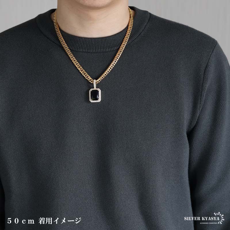 (レッド、50cm) ステンレス ストーンネックレス ブリンブリン 大粒 ごつめネックレス ダブル喜平ネックレス メンズ