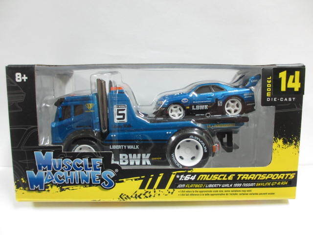 ≪マイスト≫⇒1/64 マッスルマシーン / LBWK フラットベッド ・ スカイライン GT-R R34 青