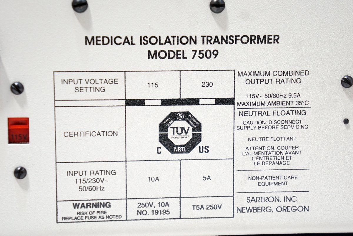 140*SARTRON MEDICAL ISOLATION TRANSFORMER 7509 I so рацион trance изоляция trance трансформатор *3V-625