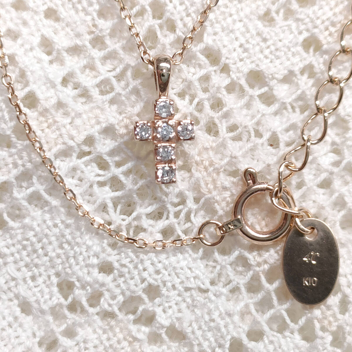 K10 【4℃】 ダイヤモンド クロス ネックレス PG ピンクゴールド 4°C ヨンドシー 10金 10K