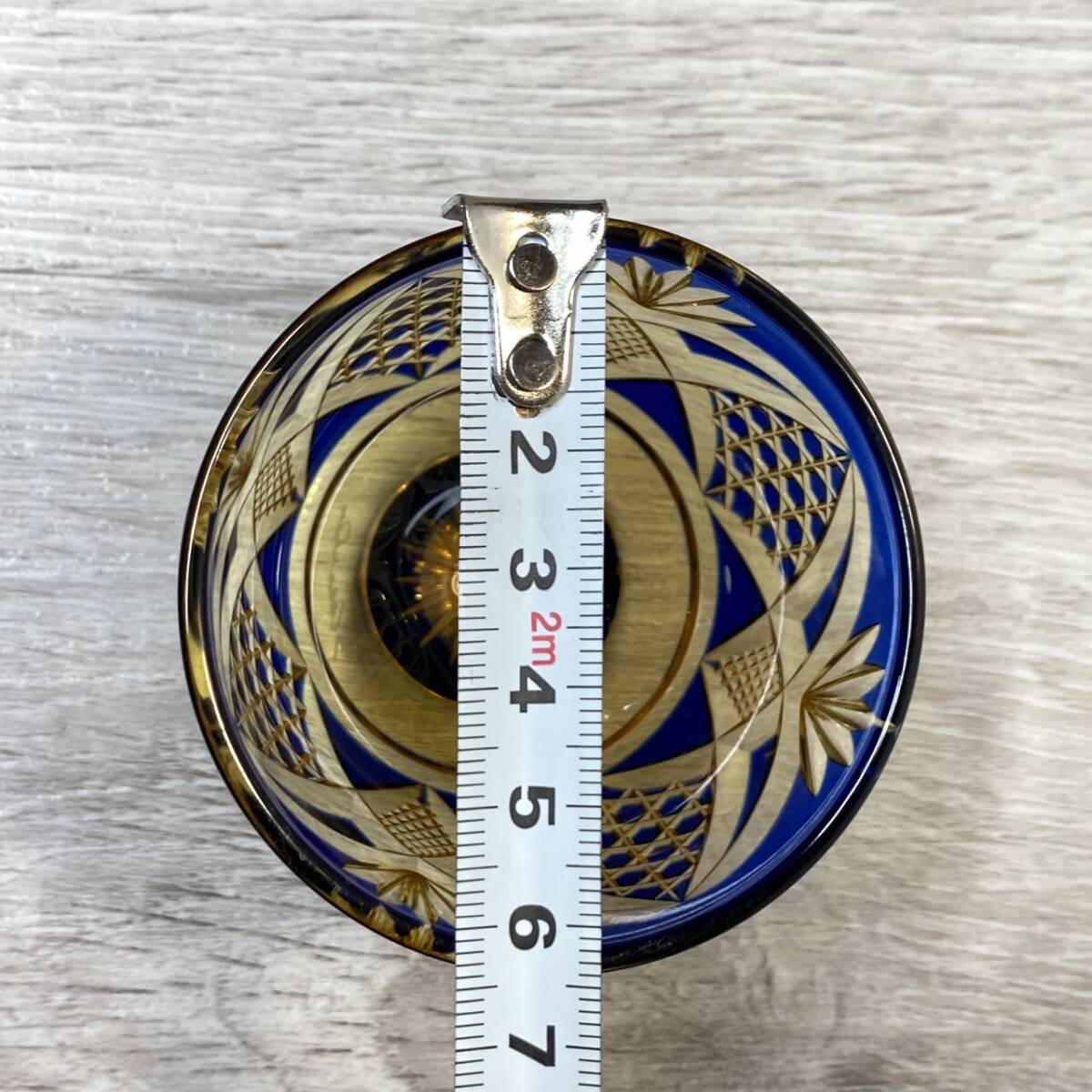 YH-1732】未使用保管品 黒木国昭 綾切子 猪口（切子 江戸切子