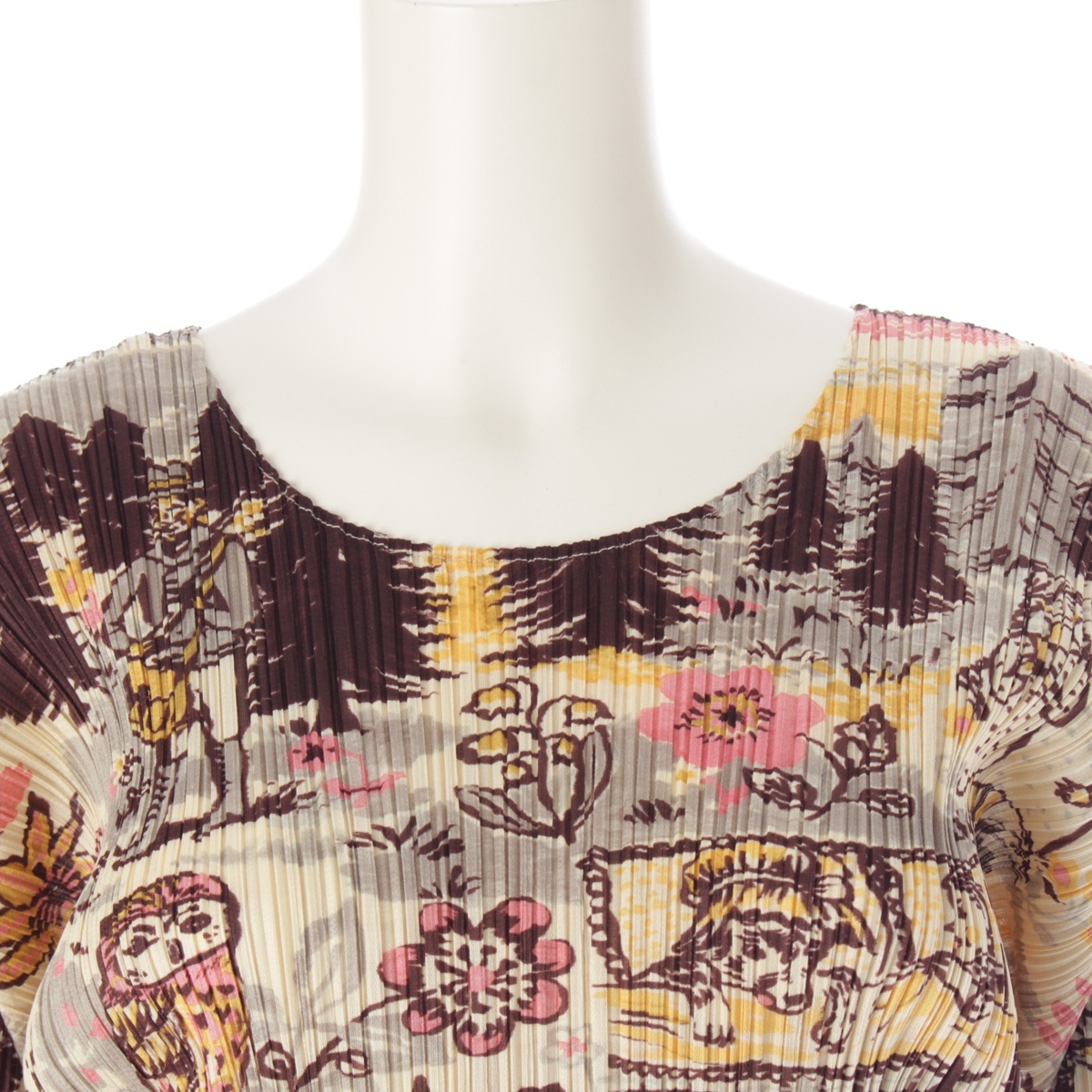 プリーツプリーズ イッセイミヤケ Nathalie Lete Red Riding ナタリーレテ 赤ずきん 七分袖 カットソー PP93-JK935 ベージュ 3【中古】