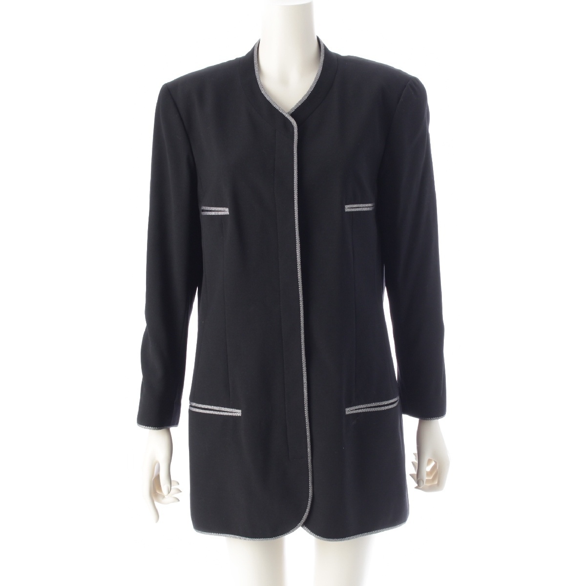 シャネル 96P ウール ココボタン ストライプ柄パイピング ジャケット P06569 ブラック 42【中古】