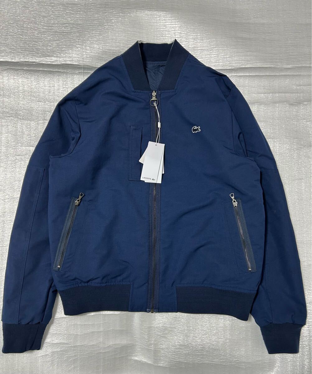 Lacoste Texturized Bomber リバーシブル　Jacket ブルゾン MA-1 ジップアップ フライトジャケット L ネイビー