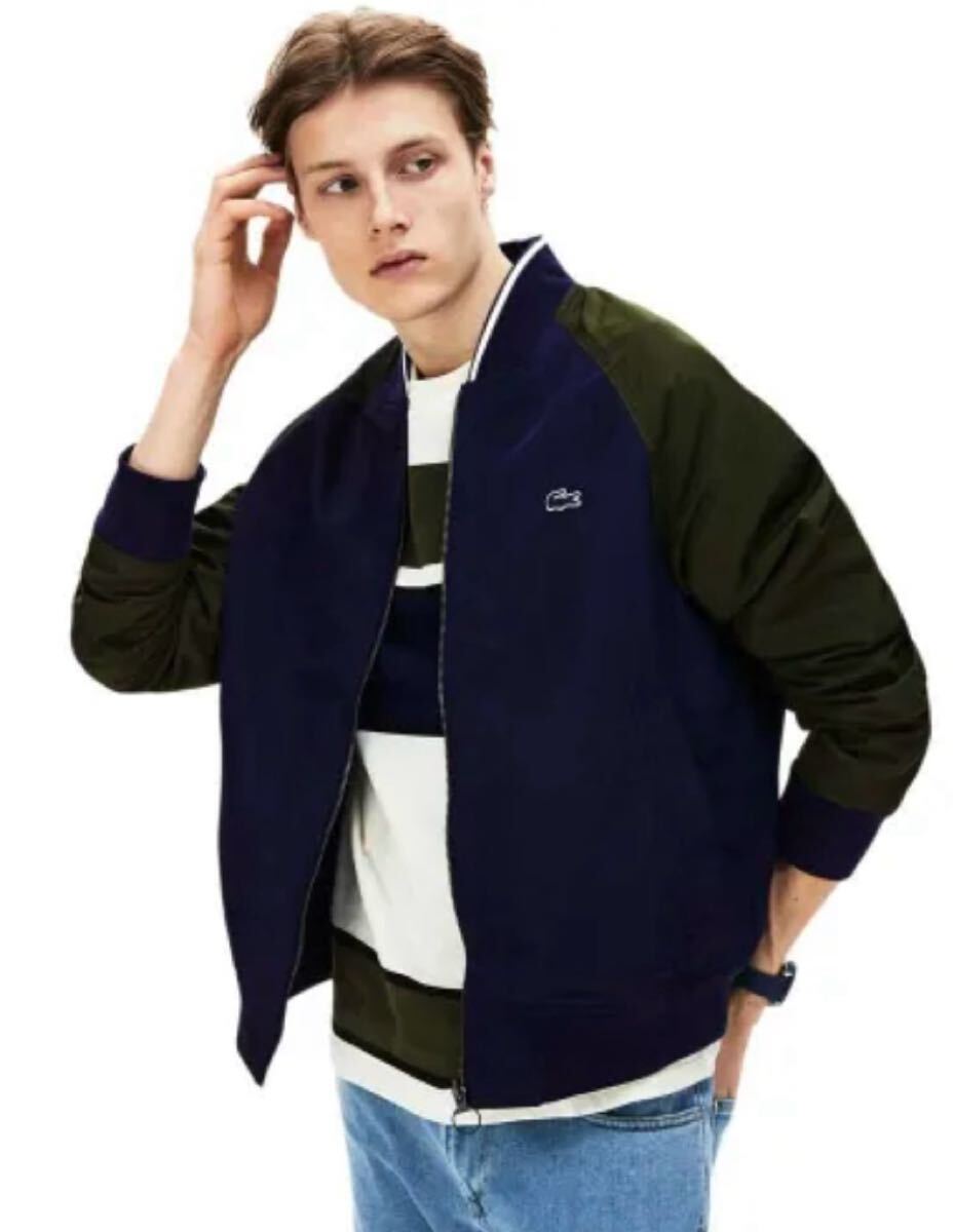 Lacoste Texturized Bomber リバーシブル　Jacket ブルゾン MA-1 ジップアップ フライトジャケット L ネイビー