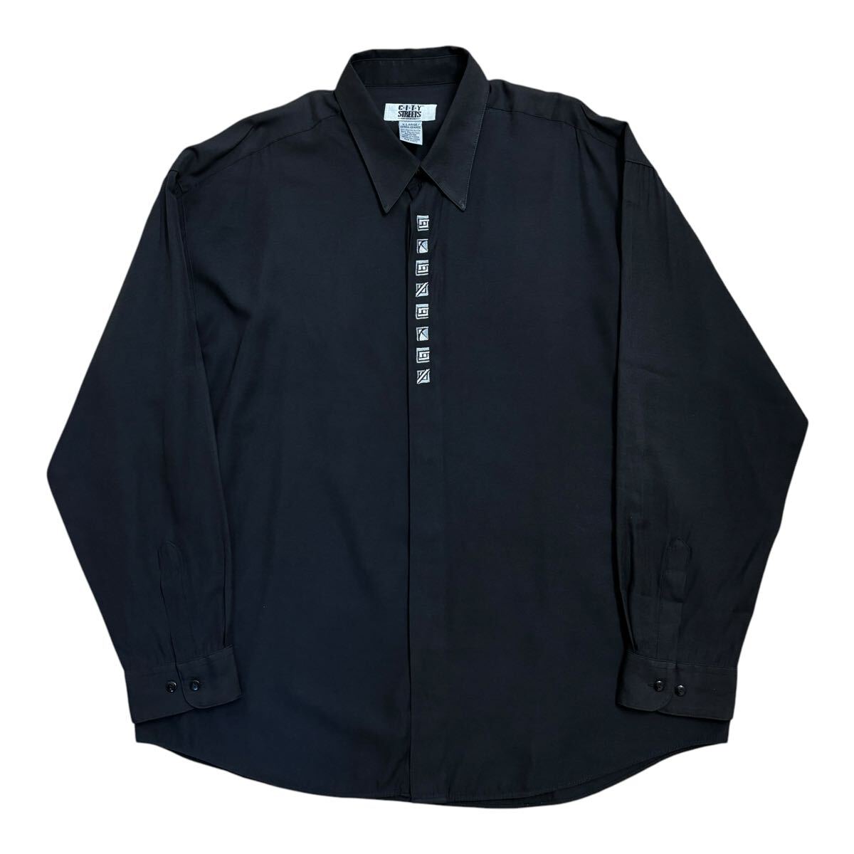 【r21】1990's CITY STREETS レーヨン チロリアン 長袖シャツ 90年代 ブラック 黒 輸入古着