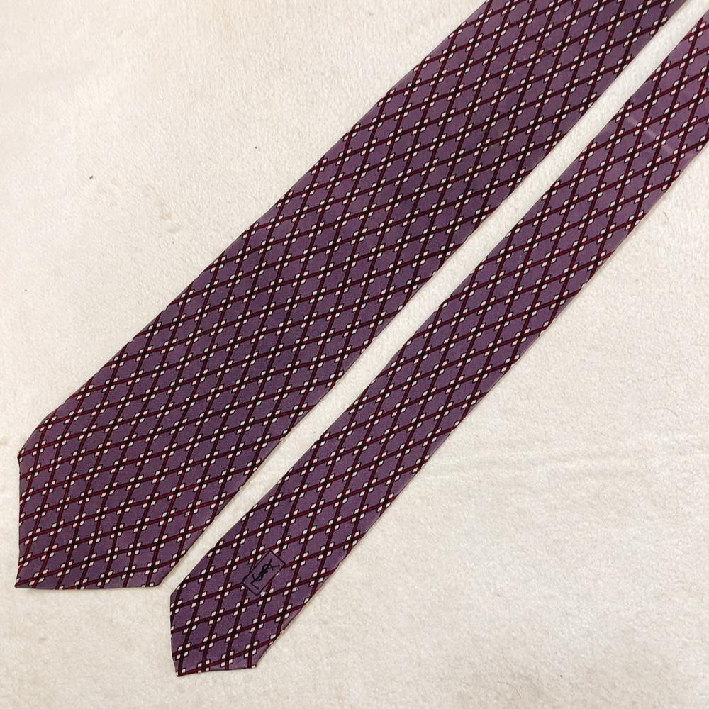 【美品】YVES SAINT LAURENT イヴサンローラン ネクタイ シルク100% アーガイル柄 上品 高級感 ビジネス スーツ フォーマル オフィス Y13
