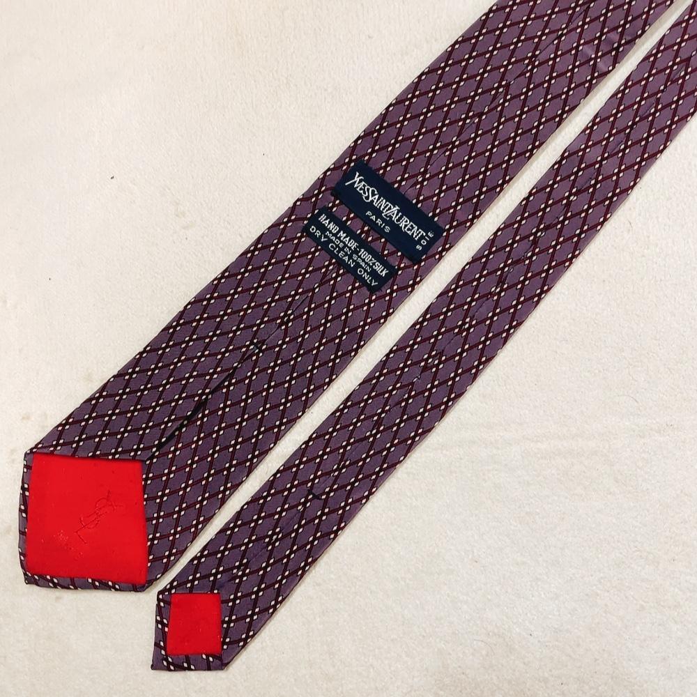 【美品】YVES SAINT LAURENT イヴサンローラン ネクタイ シルク100% アーガイル柄 上品 高級感 ビジネス スーツ フォーマル オフィス Y13