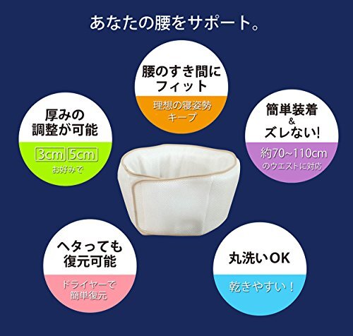 オーシン 腰枕 ホワイト (約)縦17×長(zhǎng)さ116×厚さ3cm(中材で調(diào)整) ムレない メッシュ腰まくら
