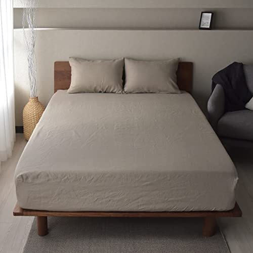 ベッドシーツ 麻 100% ベージュ ワイドキング 200×200×30cm Lino リネン ボックスシーツ 日本制 おしゃれ ベットシーツ 北歐 洗える