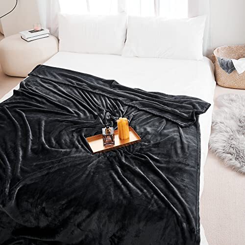 Deconovo 毛布 ひざ掛け 夏用 ハーフケット ブランケット 180x200cm ダブル ブラック シングル 柔らかい 静電防止 寒さ対策 おしゃれ_画像3