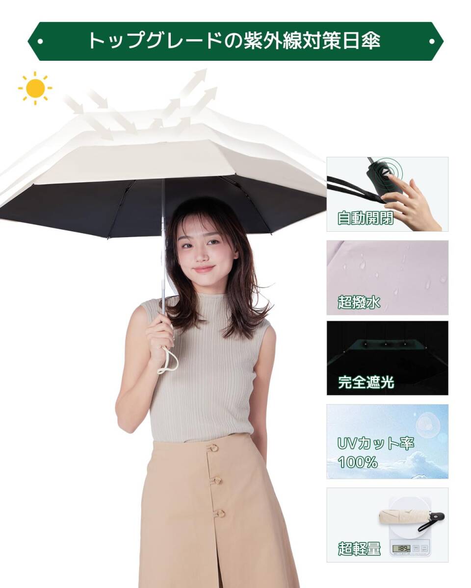 konciwa 超軽量 199g UVカット率 100 遮光率100% 日傘 折りたたみ ワンタッチ自動開閉 完全遮光 晴雨兼用 レディース コンパクト_画像3
