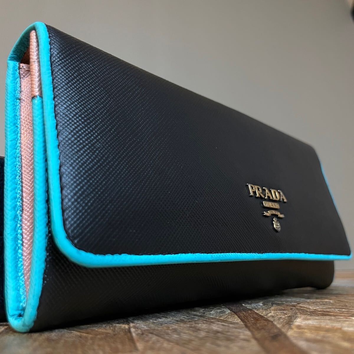 一円 美品 PRADA プラダ サフィアーノレザー ブラック 長財布 一円 美品 PRADA プラダ サフィアーノレザー ブラック 長財布
