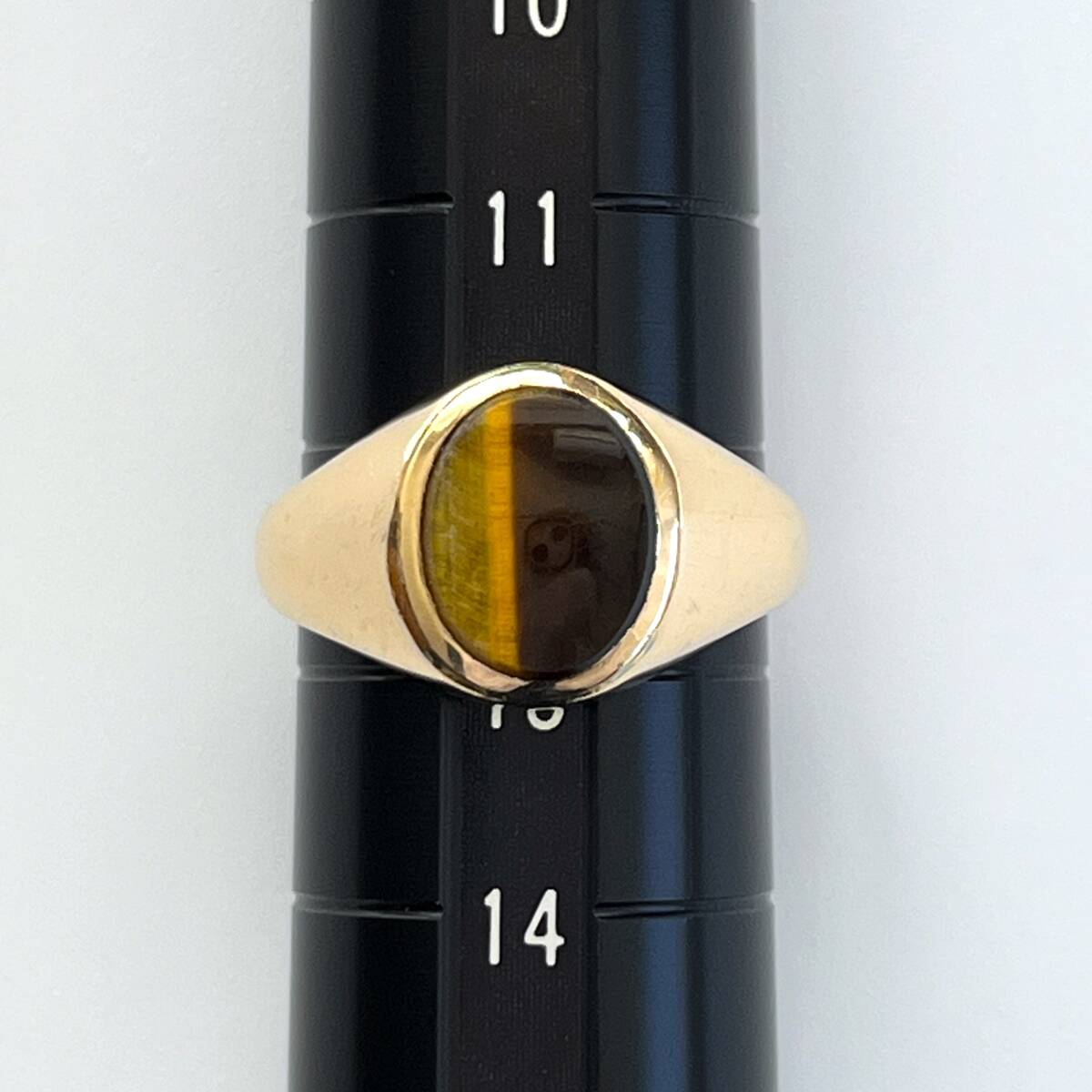 シグネットリング ９金 Gold ゴールド 375 9ct タイガーアイ Tiger Eye 英国 イギリス製 MADE IN UK 12.5号 4.6g 1969年