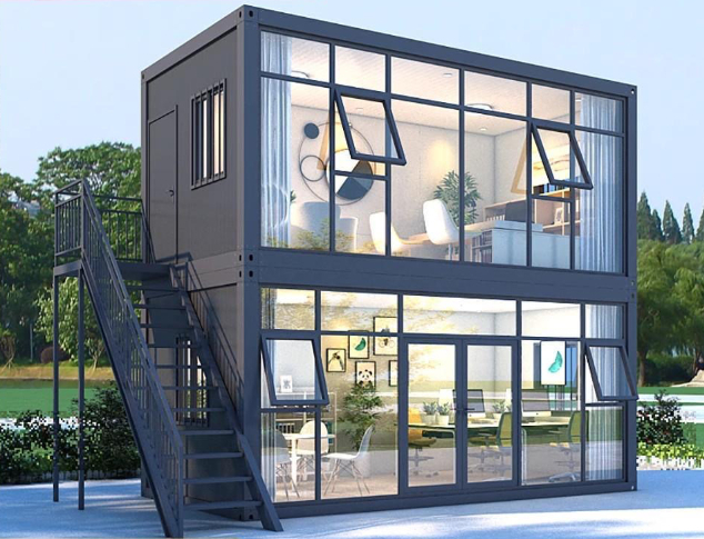 ガラスドア2階建新品 ユニットハウス プレハブ野外プレハブハウス ガラス付きで事務(wù)所別荘 ，ショールーム応接室、ショップモバイルハウス