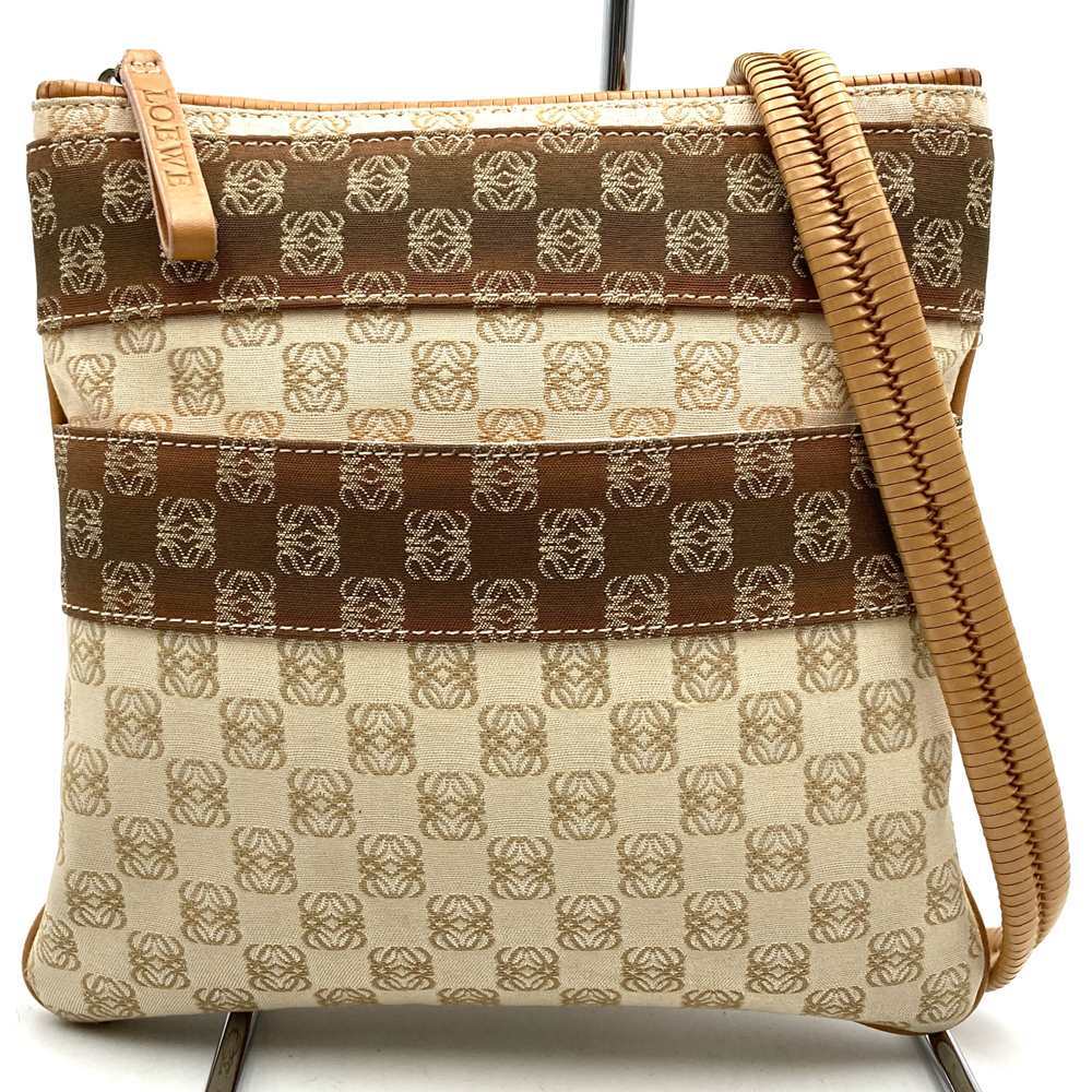 10％OFF!!!セール【6/11まで】LOEWE ロエベ ショルダーバッグ アナグラム キャンバス レザー ベージュ メンズ