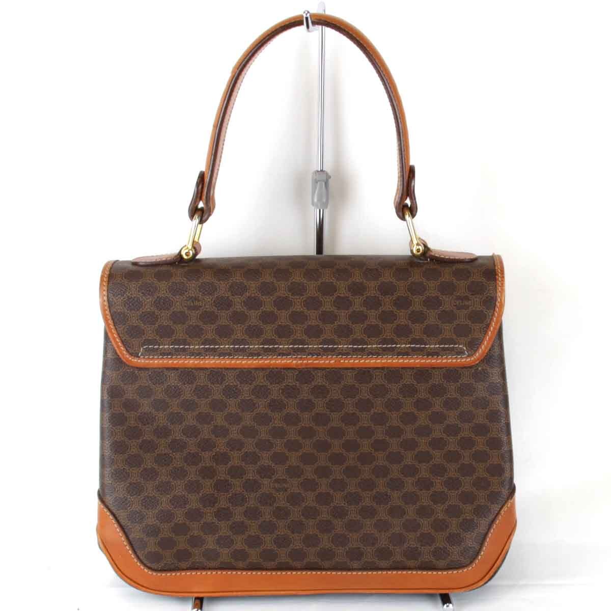 『USED』 CELINE セリーヌ マカダム柄 ハンドバッグ ブラウン レザー/PVC
