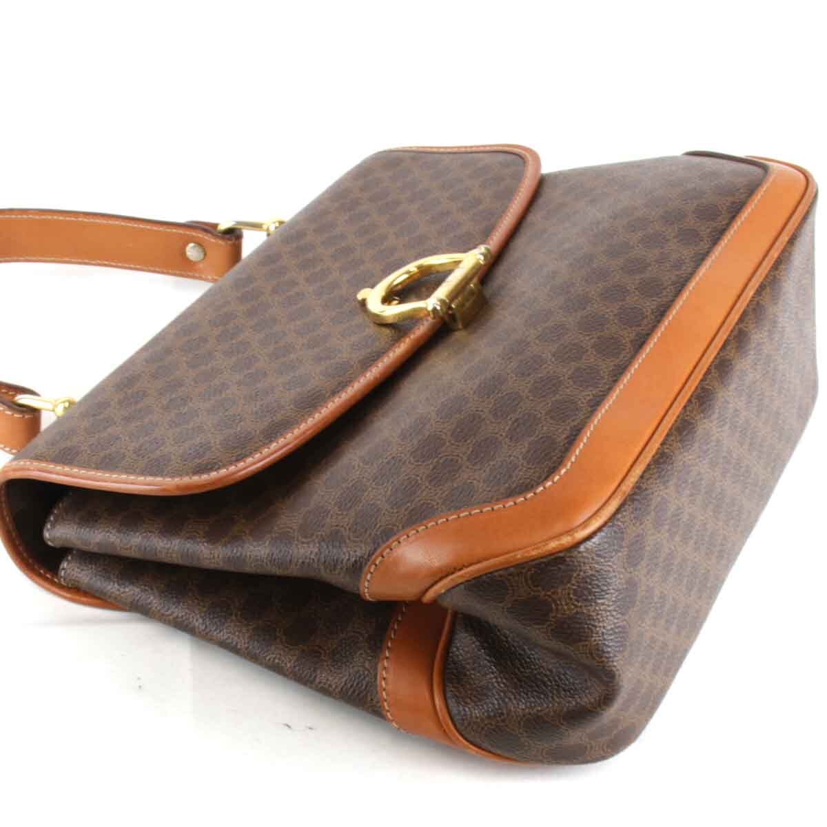 『USED』 CELINE セリーヌ マカダム柄 ハンドバッグ ブラウン レザー/PVC