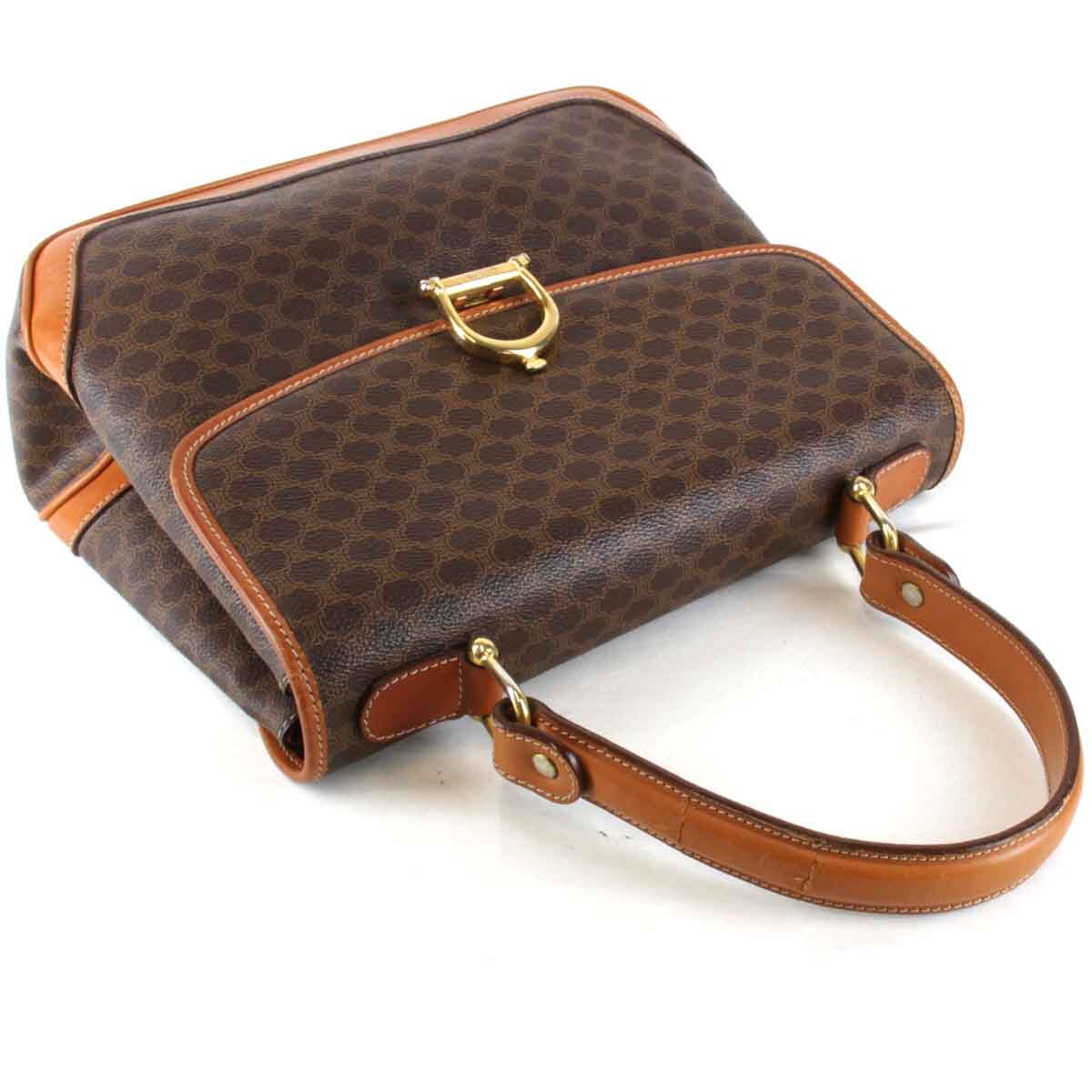 『USED』 CELINE セリーヌ マカダム柄 ハンドバッグ ブラウン レザー/PVC