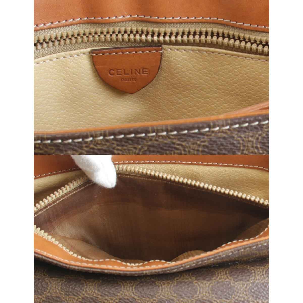 『USED』 CELINE セリーヌ マカダム柄 ハンドバッグ ブラウン レザー/PVC