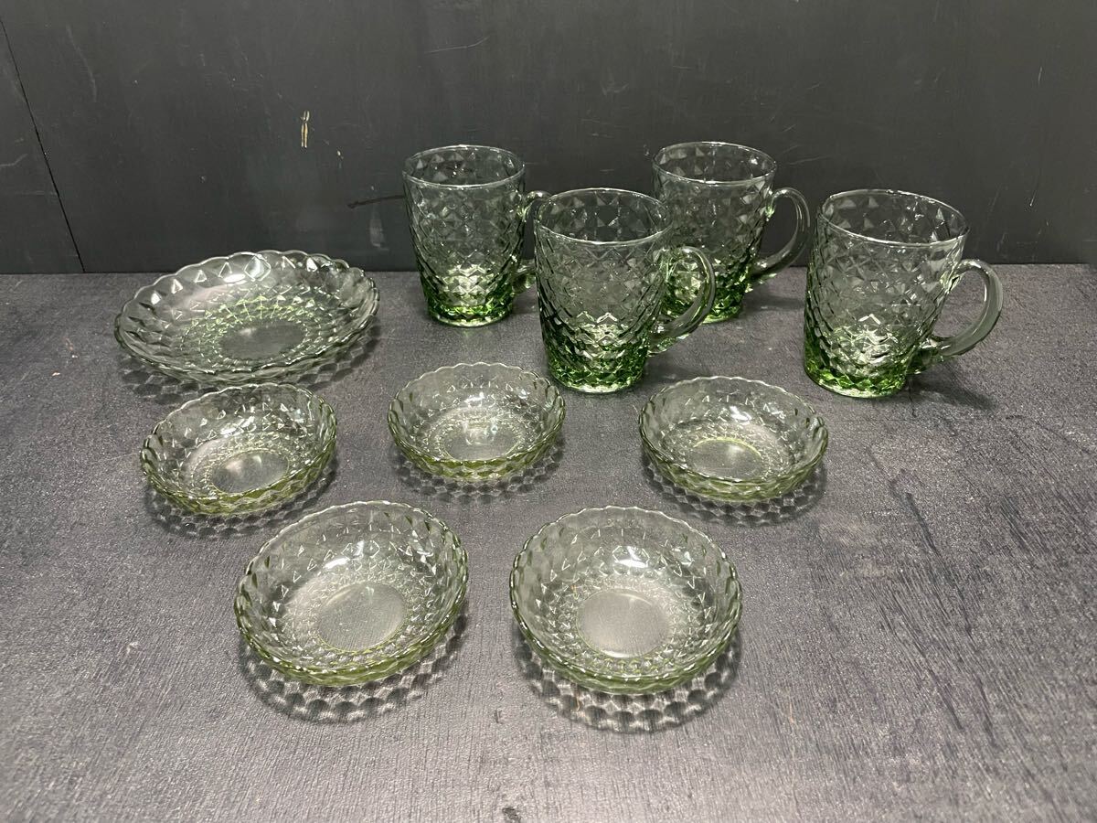 レトロガラス デザート グラス アイスクリーム 氷 グリーン 緑