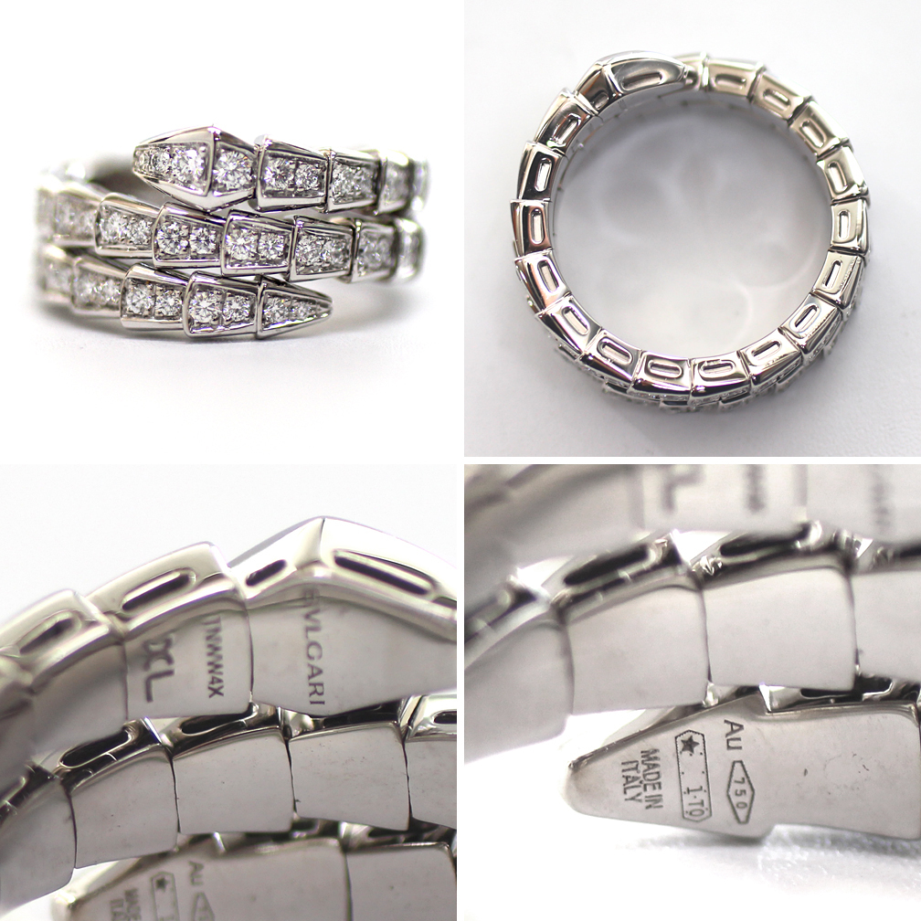 【BVLGARI】ブルガリ セルペンティ ヴァイパー ネックレス、ブレスレット、リング、イヤリング K18WG 4点セット 極美品_画像6