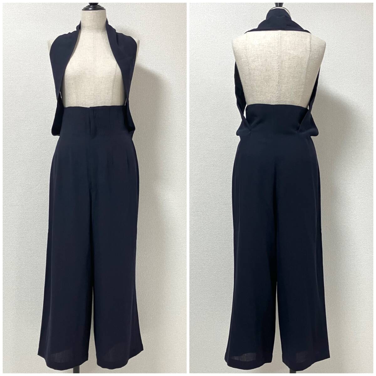 AD1990 COMME des GARCONS ウールギャバ 吊りパンツ 紺 Sサイズ コムデギャルソン サロペット オールインワン 90s VINTAGE archive 4090319