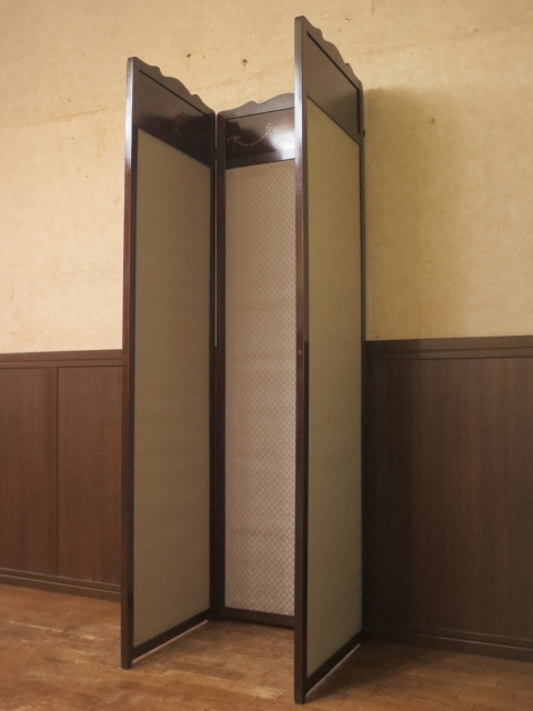 英国 イギリス アンティーク 象嵌 インレイ 3枚折り パーテーション/衝立 英国 イギリス アンティーク 象嵌 インレイ 3枚折り