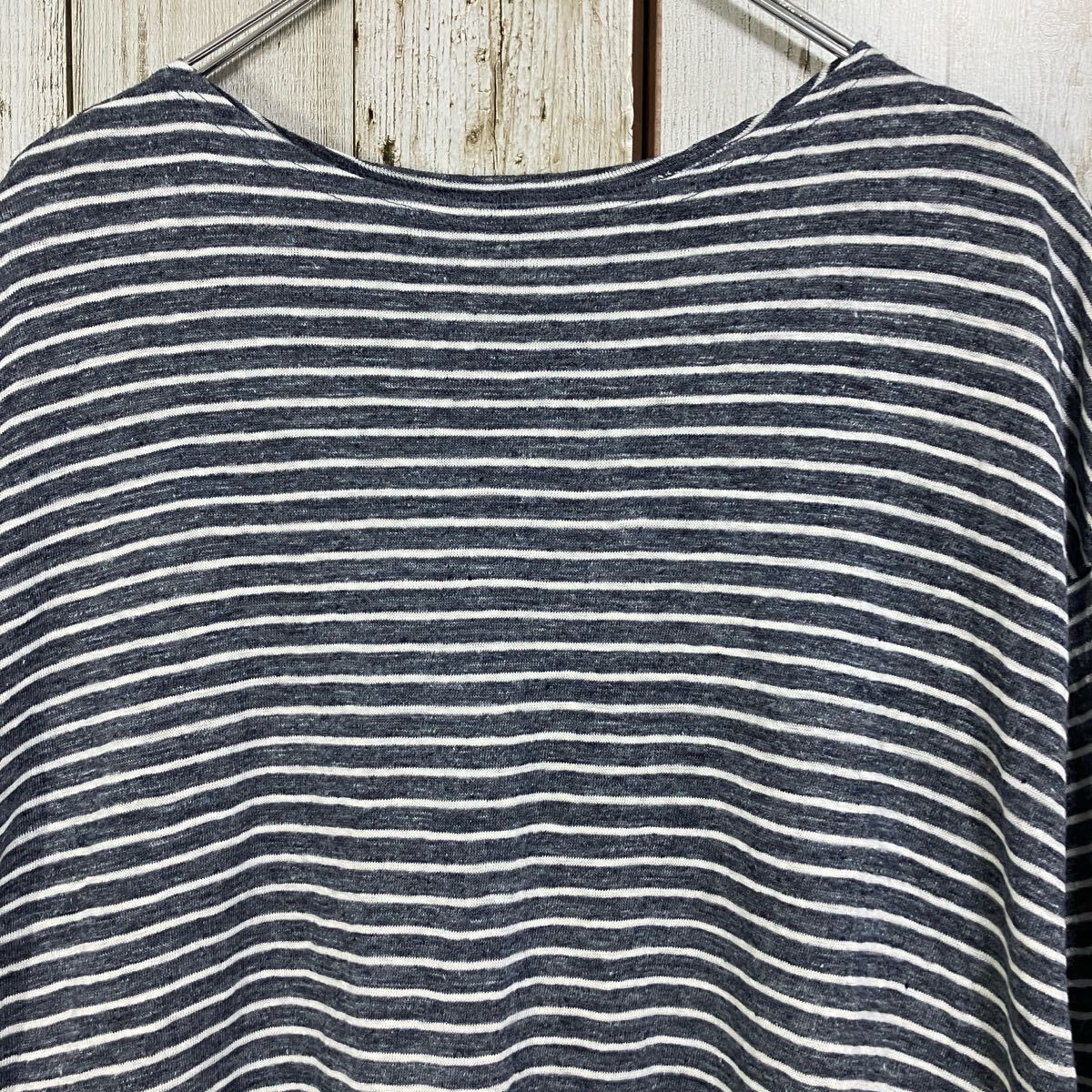 ☆＆SO フォルツァ☆日本製☆カットソー [42] XL ボーダー リネン 七分袖 ネイビー レディース Tシャツ ボートネック [送料無料] j4457