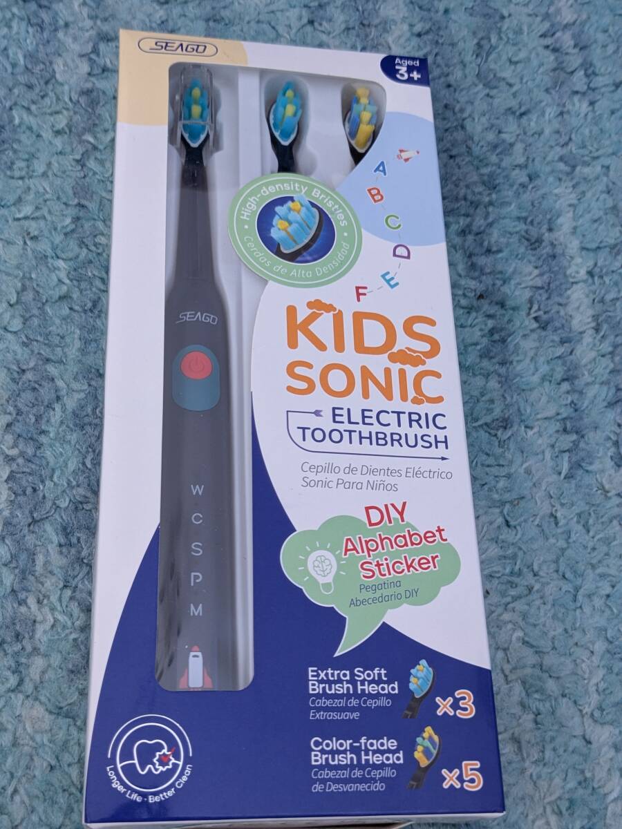◎0703u1713　SEAGO 電動歯ブラシ 子供 音波歯ブラシ 替えブラシ 8本 USB充電式 5つのモード IPX7防水 3歳以上の子供向け ブルー