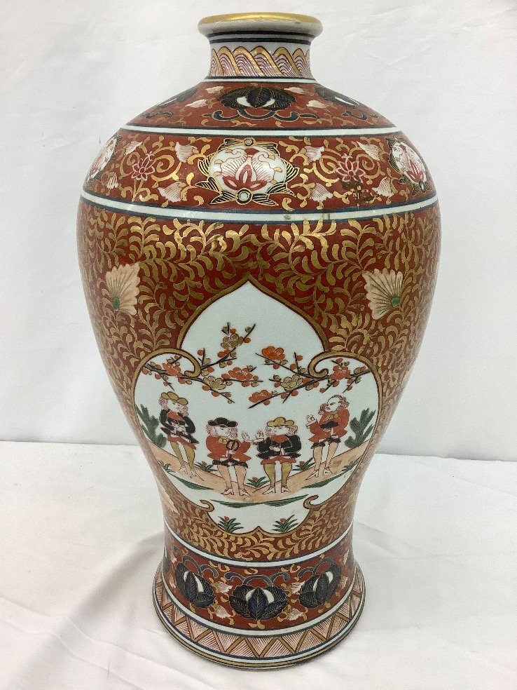 金襴手阿蘭陀人図瓶子型飾壺/赤絵/金彩/角福印/花瓶/伊万里焼 金襴手阿蘭陀人図瓶子型飾壺/赤絵/金彩/角福印/花瓶/伊万里焼