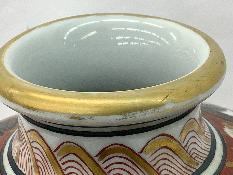 金襴手阿蘭陀人図瓶子型飾壺/赤絵/金彩/角福印/花瓶/伊万里焼 金襴手阿蘭陀人図瓶子型飾壺/赤絵/金彩/角福印/花瓶/伊万里焼