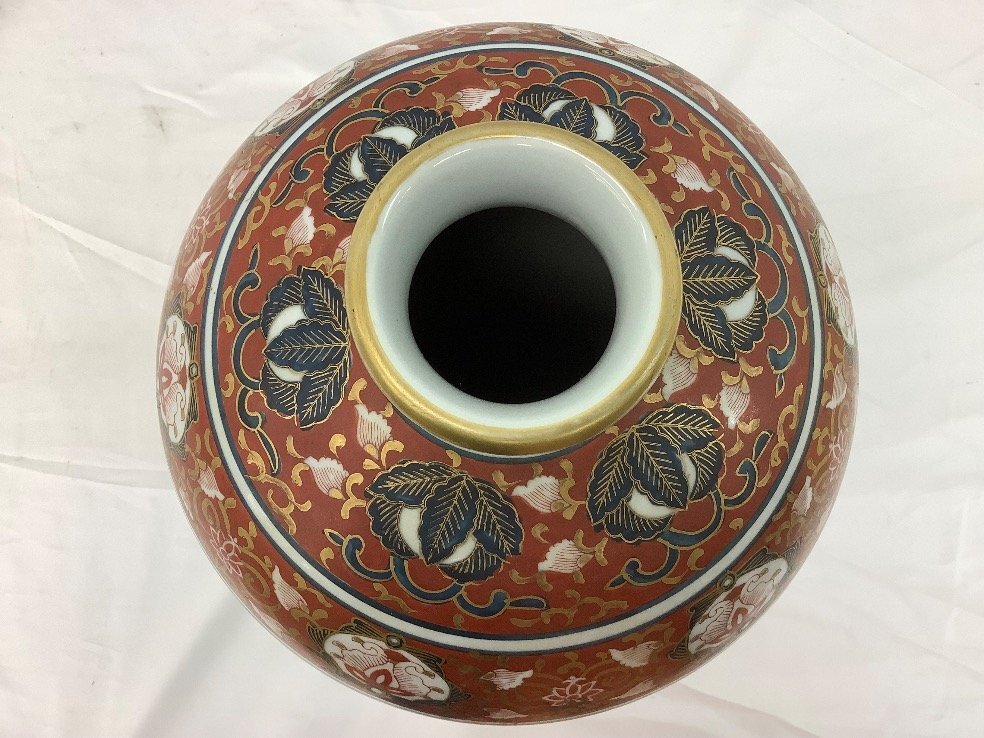 金襴手阿蘭陀人図瓶子型飾壺/赤絵/金彩/角福印/花瓶/伊万里焼 金襴手阿蘭陀人図瓶子型飾壺/赤絵/金彩/角福印/花瓶/伊万里焼