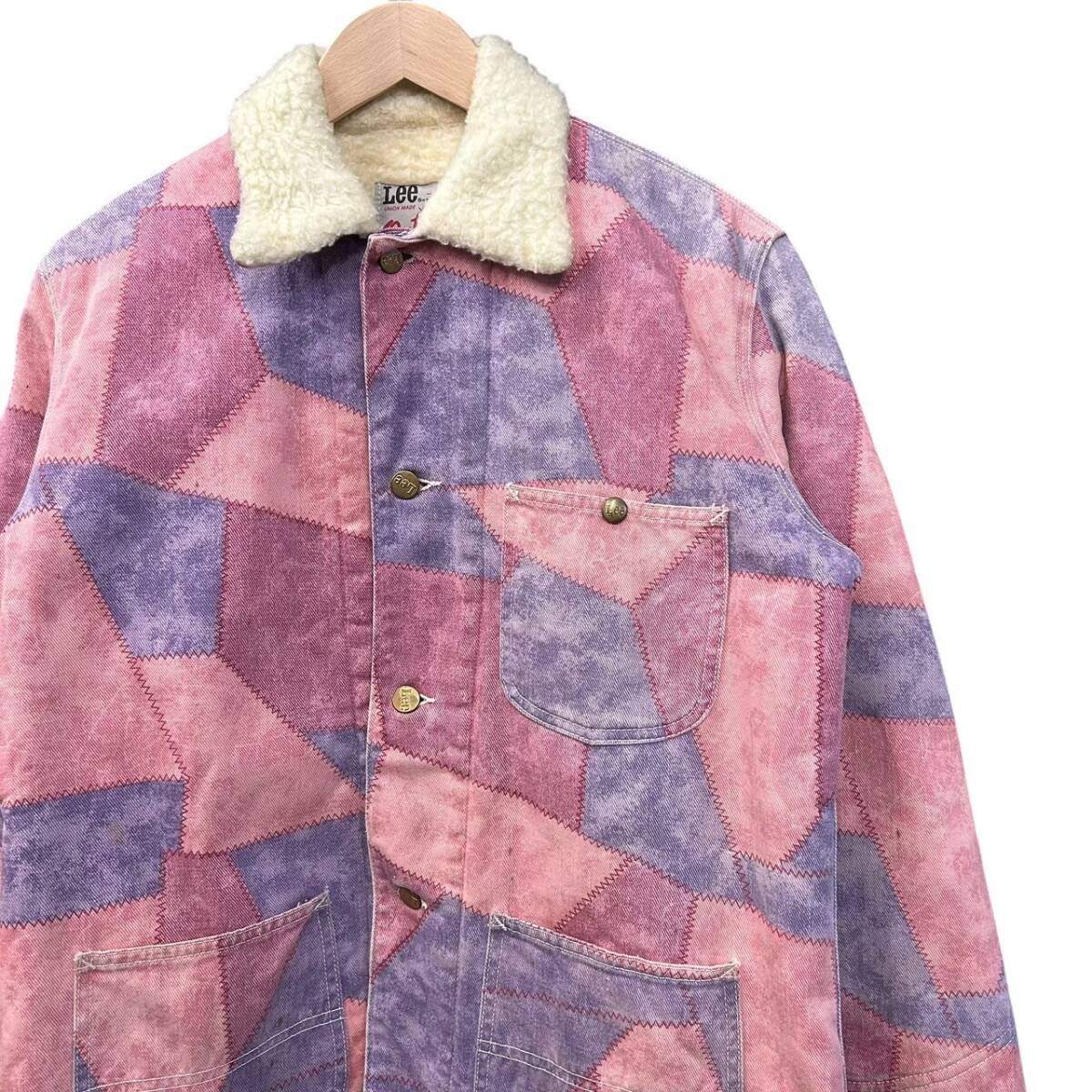 70s ビンテージ Lee プリント パッチワーク コットン カバーオール ジャケット ボアライナー付き パープル 38位 70年代 vintage Lee